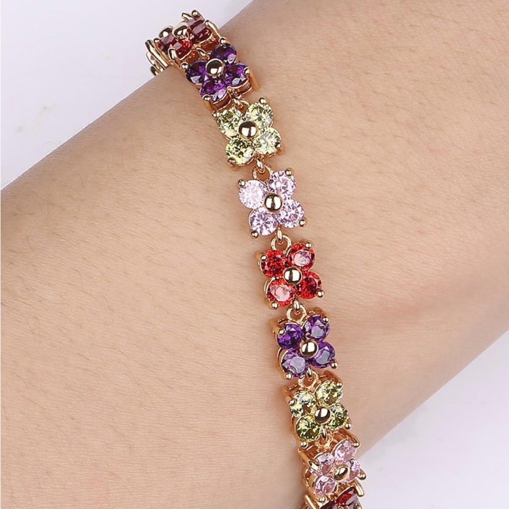 Floral Multicolor Bracelet‎ Crystal Flower Luxury Tennis Bracelet Gift